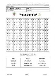 Fruits Wordsearch