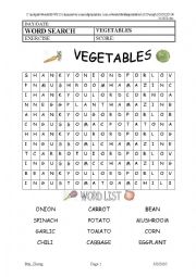 English Worksheet: Vegetables wordsearch