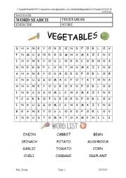 Vegetables wordsearch