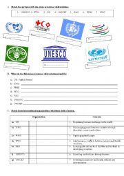 English Worksheet: international organisations