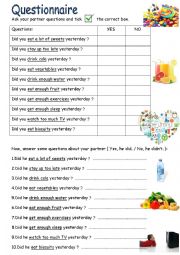 English Worksheet: Questionnaire - healthy rules