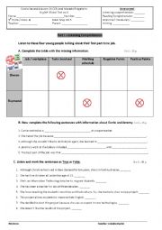 English Worksheet: Test 9th Grade Summer and Part.Time Jobs