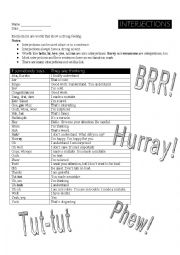English Worksheet: Interjections List and Worksheet