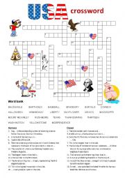 English Worksheet: The USA Crossword