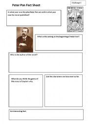 English Worksheet: J.M. Barrie Facts Worksheet (Peter Pan)