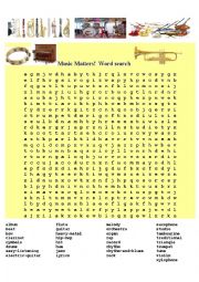 English Worksheet: Music Matters!  Word Search