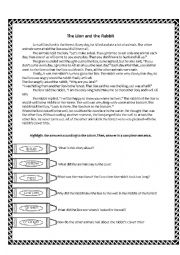 English Worksheet: Reading The lion and the rabbit