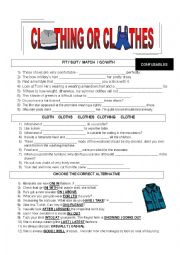 English Worksheet: CLOTHING OR CLOTHES? + KEW INCLUDED