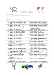 English Worksheet: Have to ....quiz