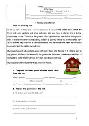 English Worksheet: 7th grade test - The House