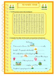 English Worksheet: Summer time :word activities