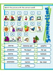 English Worksheet: Summer vocabulary - matching