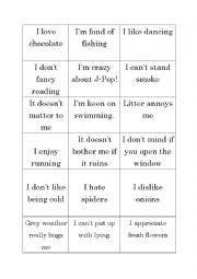 English Worksheet: Likes Dislikes cards