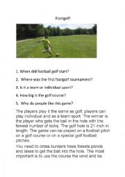 English Worksheet: footgolf