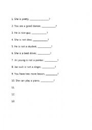 English Worksheet: tag question