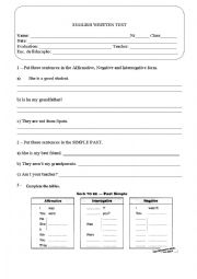 English Worksheet: simple Past test