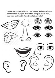 English Worksheet: Preschool cut and paste face activity