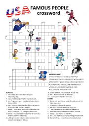 English Worksheet: USA Famous People Crossword