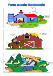 Farm words flashcards (21 flashcards with words on them)