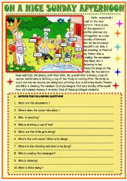 English Worksheet: On a nice Sunday afternoon :reading /present continuous
