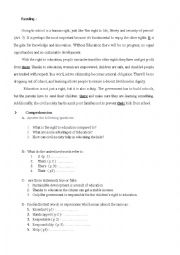 English Worksheet: Reading