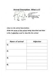 English Worksheet: Animal Description- Listening