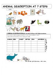 English Worksheet: Animal description at 7 step