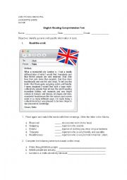 English Worksheet: reading comprehension test