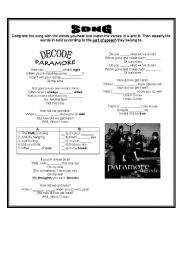 English Worksheet: Decode Paramore