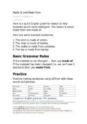 English Worksheet: What is it made of?
