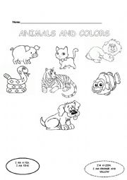 English Worksheet: colors and animals