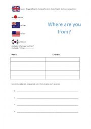 English Worksheet: Where are you from?