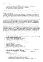 English Worksheet: Reading : Mobile Phones