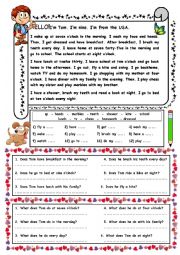 English Worksheet: Simple Present Tense - Reading & Exercises