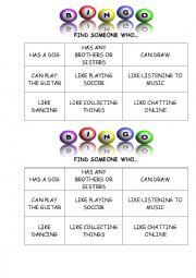 English Worksheet: Bingo warm up activity