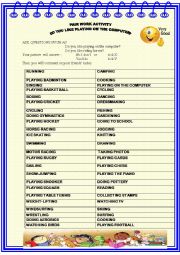 English Worksheet: Do you like playing  on the computer?, Pair work activity