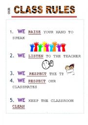 English Worksheet: Pre-school Class Rules