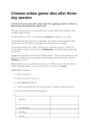 English Worksheet: Reading comprehension - video games/addiction