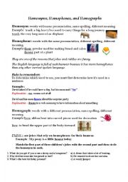 English Worksheet: Homonyms, homophones, homographs