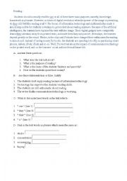 English Worksheet: Reading text about the importance of Reading