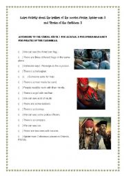 English Worksheet: Activity about the movies Avatar, Spider-man 3 and Pirates of the Caribbean 3