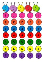 English Worksheet: Colours and numbers - caterpillar game 
