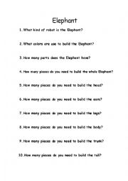 English Worksheet: Robotics kinet questionary (Elephant)