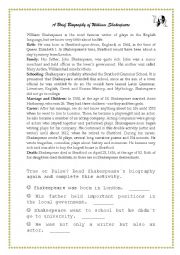 English Worksheet: Shakespeares Biography