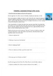 English Worksheet: Dolphins, mammals living in the ocean.