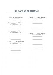 English Worksheet: 12 Days of Christmas worksheet