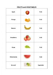 English Worksheet: Fruits & Vegetables Vocabulary 