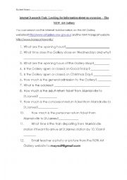 English Worksheet: Searching for information about an excursion to the Art Gallery