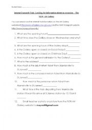 English Worksheet: Searching for information about an excursion to the Art Gallery