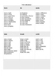 English Worksheet: Verb Collocations